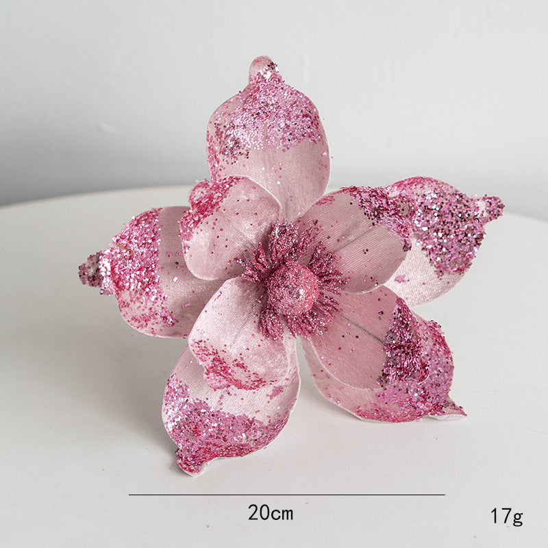 Tiges de magnolia à paillettes de Noël en vrac Fleurs artificielles pour mariage Arbre de Noël Ornements du Nouvel An Vente en gros