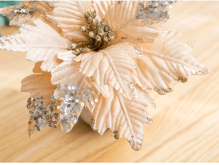 Bulk Large Christmas Glitter Poinsettia Flowers Artificial Flowers for Christmas Tree New Year Ornaments Wholesale