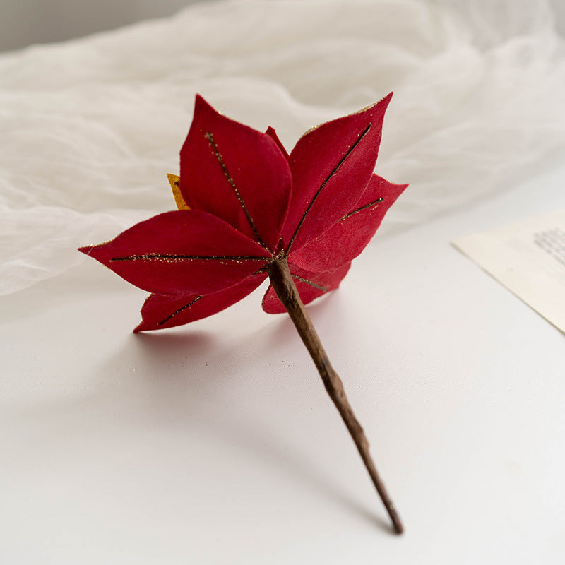 Bulk Christmas Glitter Golden Poinsettia Flowers Picks for Christmas Tree New Year Ornaments Wholesale