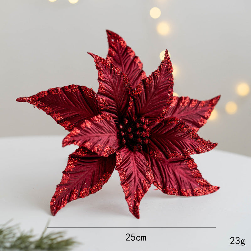 Bulk Christmas Glitter Poinsettia Flowers Picks 9.8" Sequin Artificial Flowers Wedding Christmas Tree New Year Ornaments Wholesale