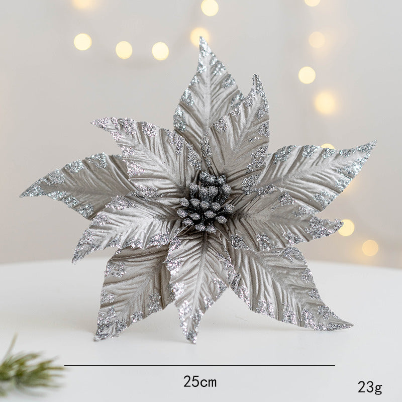 Bulk Christmas Glitter Poinsettia Flowers Picks 9.8" Sequin Artificial Flowers Wedding Christmas Tree New Year Ornaments Wholesale