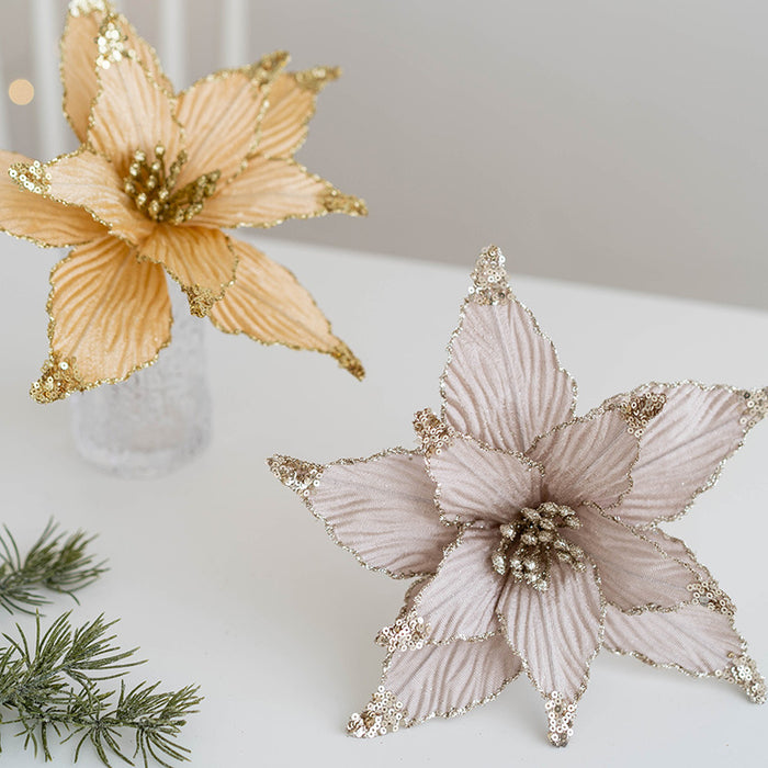 Bulk 9.8" Christmas Glitter Poinsettia Flowers Picks Sequin Artificial Flowers Wedding Christmas Tree New Year Ornaments Wholesale