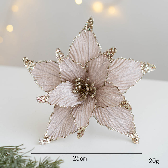 Bulk 9.8" Christmas Glitter Poinsettia Flowers Picks Sequin Artificial Flowers Wedding Christmas Tree New Year Ornaments Wholesale