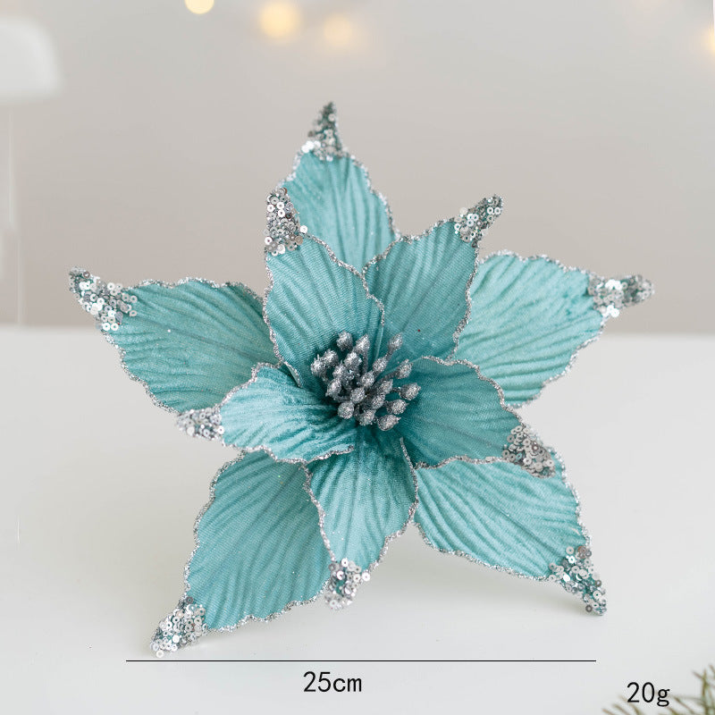 Bulk 9.8" Christmas Glitter Poinsettia Flowers Picks Sequin Artificial Flowers Wedding Christmas Tree New Year Ornaments Wholesale