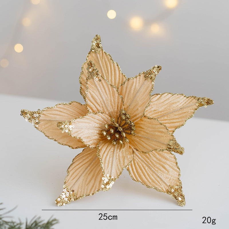 Bulk 9.8" Christmas Glitter Poinsettia Flowers Picks Sequin Artificial Flowers Wedding Christmas Tree New Year Ornaments Wholesale