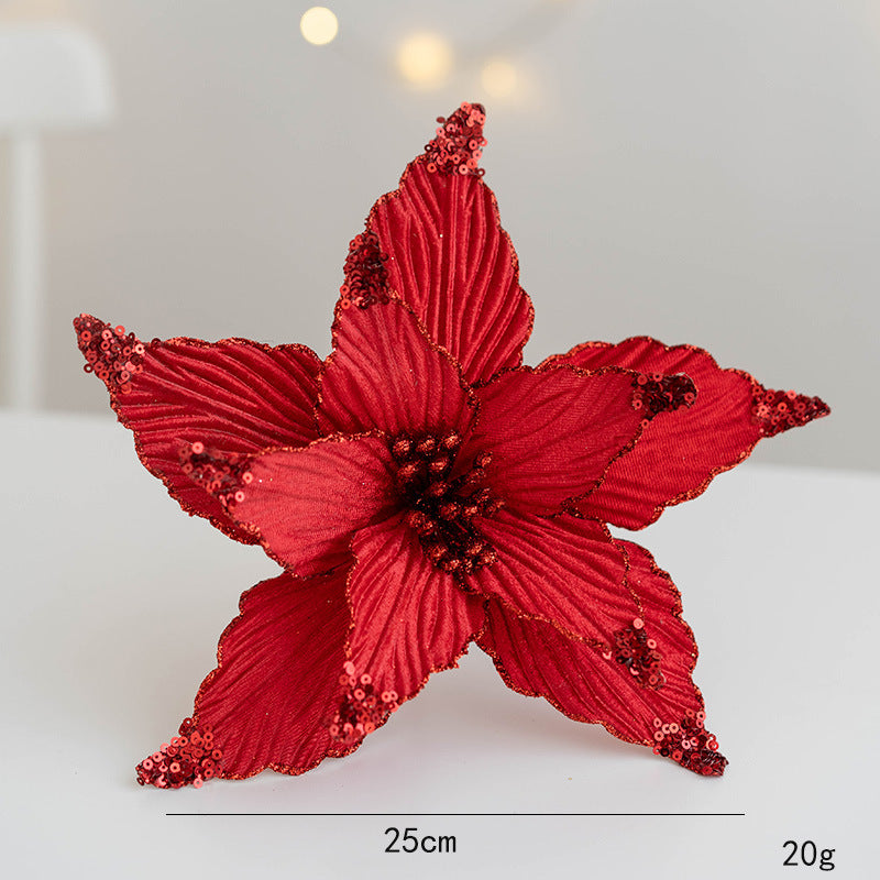 Bulk 9.8" Christmas Glitter Poinsettia Flowers Picks Sequin Artificial Flowers Wedding Christmas Tree New Year Ornaments Wholesale