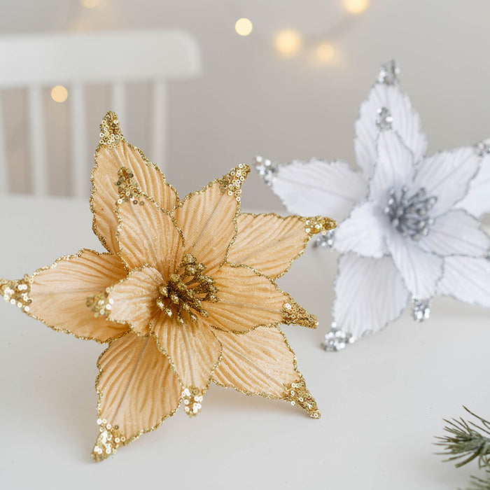 Bulk Glitter Poinsettias Artificial Christmas Flowers Arrangement