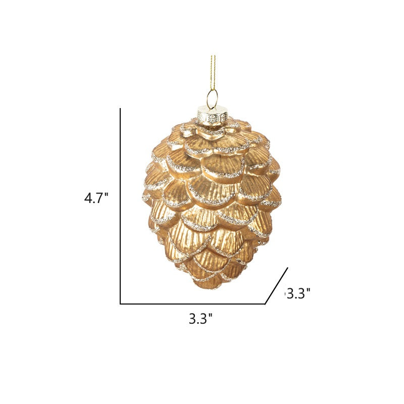 Bulk Christmas Ornaments Glitter Golden Pine Cones with Chain Xmas Glass Pendant Decorations Wholesale