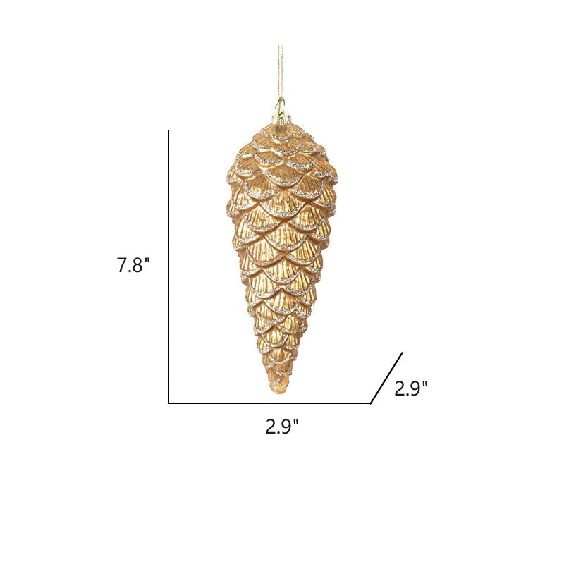 Bulk Christmas Ornaments Glitter Golden Pine Cones with Chain Xmas Glass Pendant Decorations Wholesale