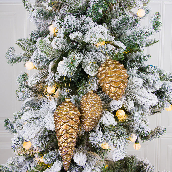 Bulk Christmas Ornaments Glitter Golden Pine Cones with Chain Xmas Glass Pendant Decorations Wholesale