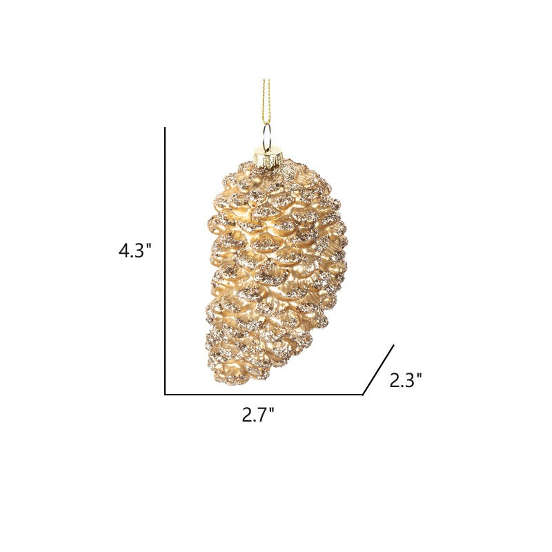 Bulk Christmas Ornaments Glitter Golden Pine Cones with Chain Xmas Glass Pendant Decorations Wholesale