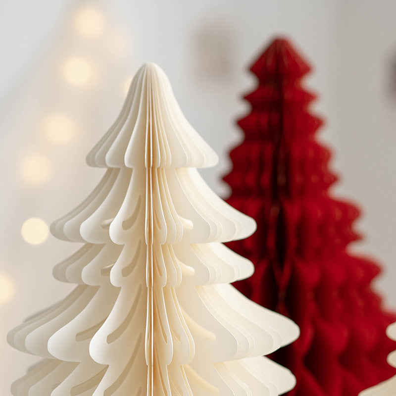 6 Sapins De Noël En Papier Plié Nid D'Abeille - Déco Table Ou Suspension, 3 Tailles Et Couleurs Festives - 9