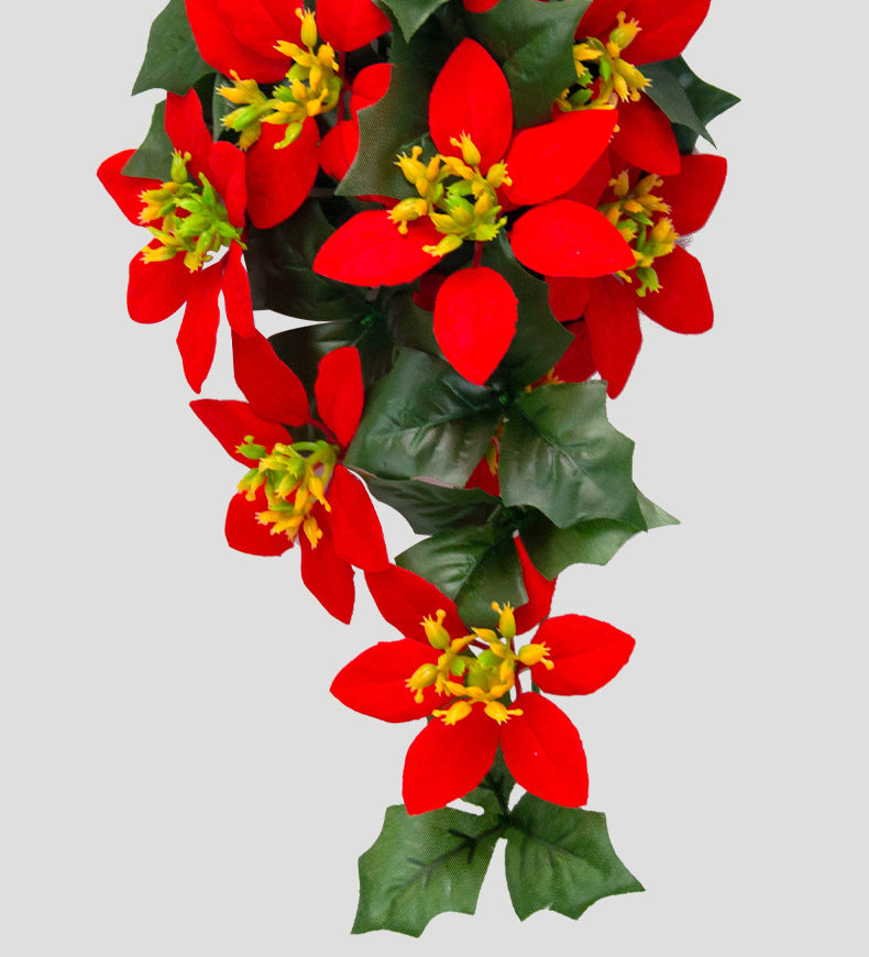 Ornement floral artificiel suspendu en forme de larme de poinsettia de Noël en gros