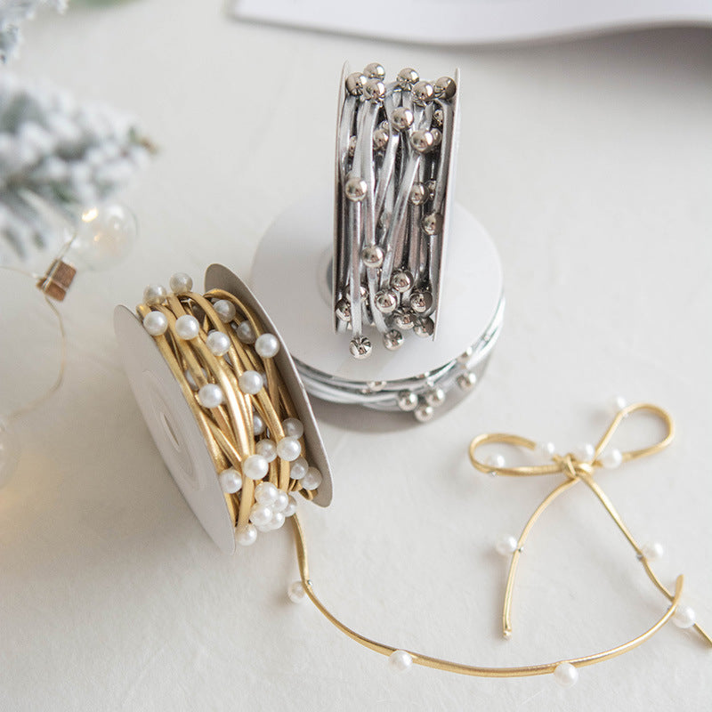 Bulk Christmas Ribbon Grosgrain Ribbon Pearl Beads Ornament for Gift Wrapping Crafts DIY Holiday Xmas Decorations Wholesale