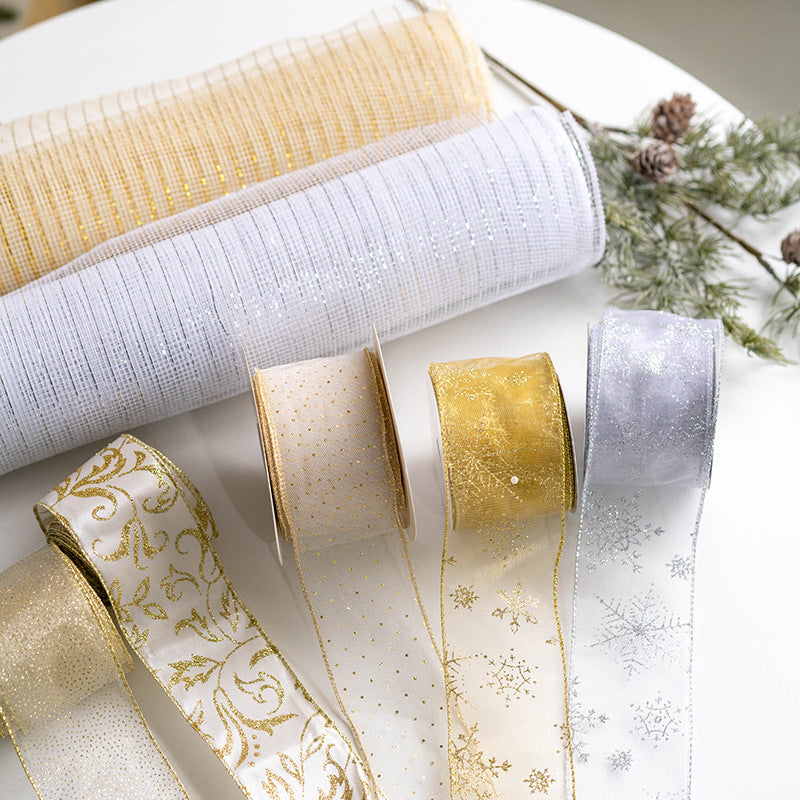 Bulk Christmas Snowflake Ribbon Mesh Ribbon DIY Bows Ribbon Christmas Tree Decoration Wholesale