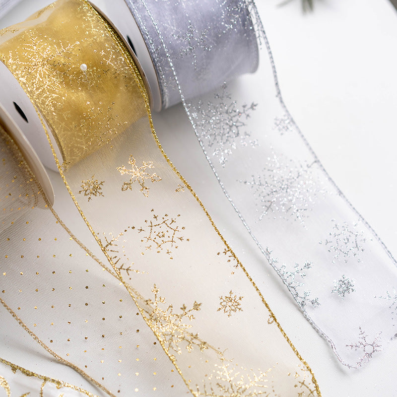 Bulk Christmas Snowflake Ribbon Mesh Ribbon DIY Bows Ribbon Christmas Tree Decoration Wholesale