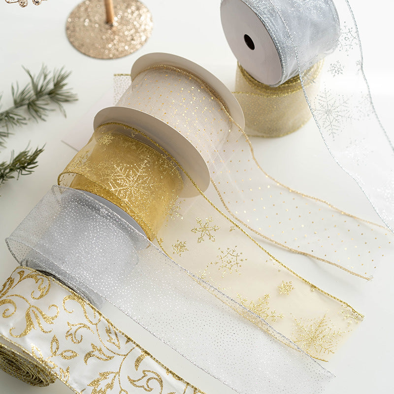 Bulk Christmas Snowflake Ribbon Mesh Ribbon DIY Bows Ribbon Christmas Tree Decoration Wholesale