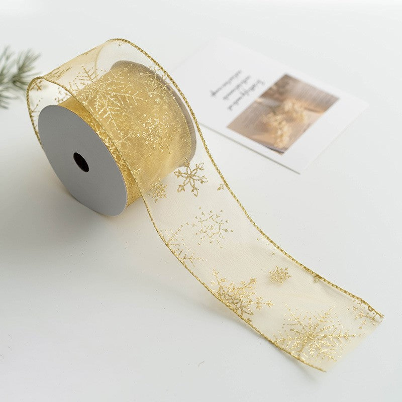 Bulk Christmas Snowflake Ribbon Mesh Ribbon DIY Bows Ribbon Christmas Tree Decoration Wholesale