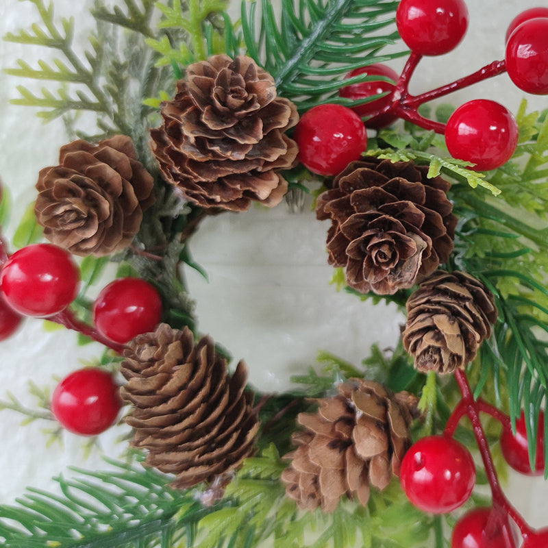 Bulk Christmas Tabletop Candlestick Wreath Artificial Pine Cone Berry Candle Holder Rings Mini Christmas Centerpiece 10 Inch Wholesale