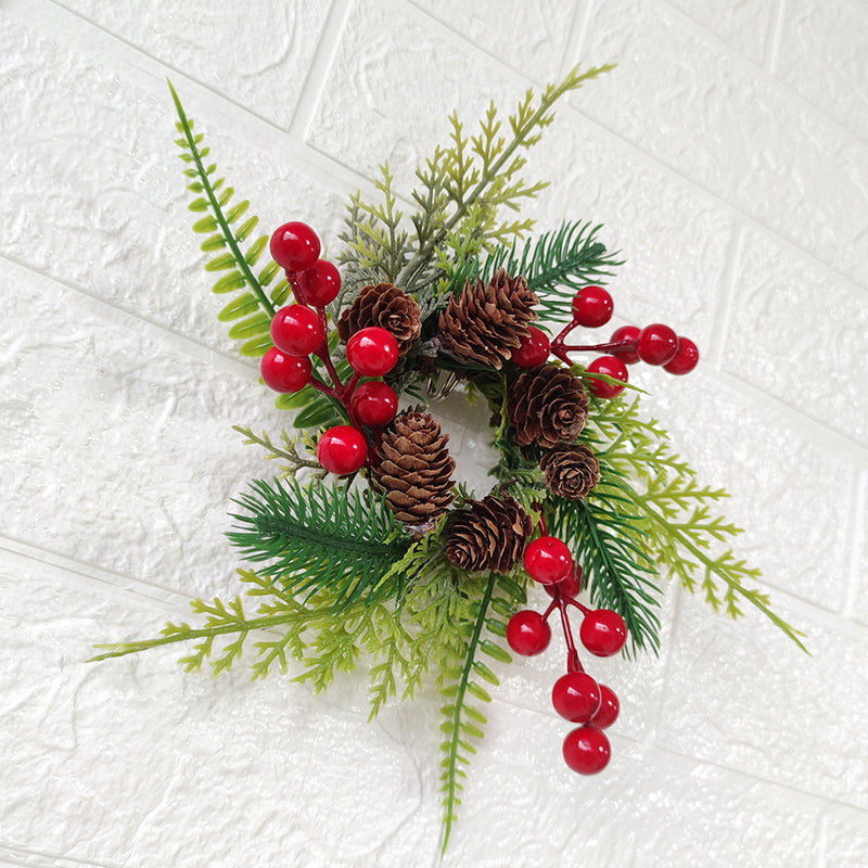 Bulk Christmas Tabletop Candlestick Wreath Artificial Pine Cone Berry Candle Holder Rings Mini Christmas Centerpiece 10 Inch Wholesale