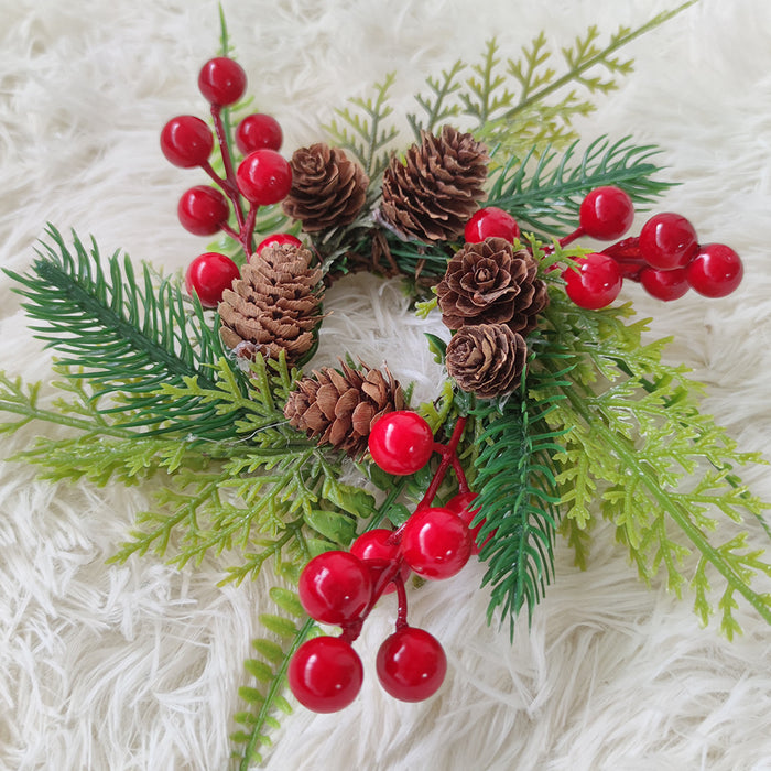 Bulk Christmas Tabletop Candlestick Wreath Artificial Pine Cone Berry Candle Holder Rings Mini Christmas Centerpiece 10 Inch Wholesale