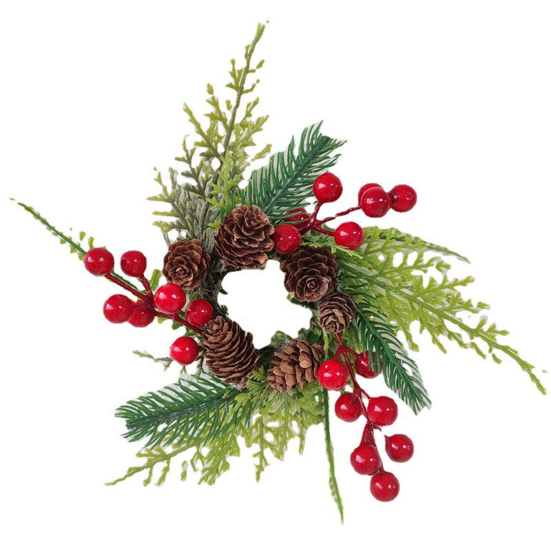 Bulk Christmas Tabletop Candlestick Wreath Artificial Pine Cone Berry Candle Holder Rings Mini Christmas Centerpiece 10 Inch Wholesale