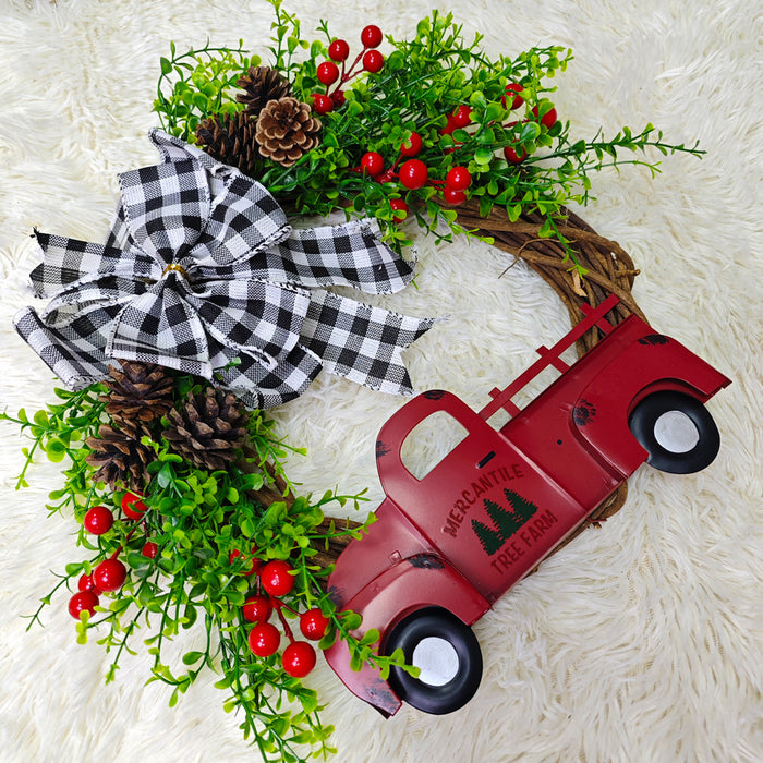 Bulk Christmas Truck Pinecone Wreaths with Eucalyptus Red Berry Artificial Wreaths Ornament for Front Door Wall Hanging Home Decoration Wholesale