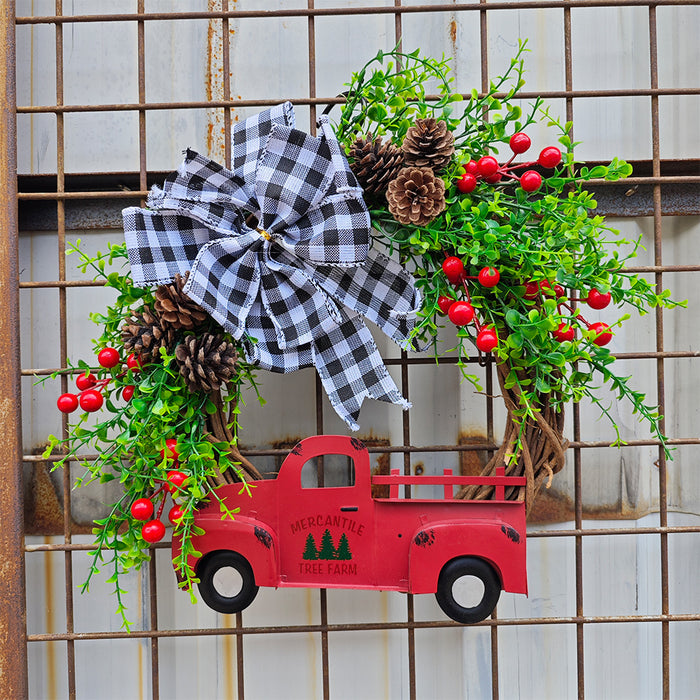 Bulk Christmas Truck Pinecone Wreaths with Eucalyptus Red Berry Artificial Wreaths Ornament for Front Door Wall Hanging Home Decoration Wholesale