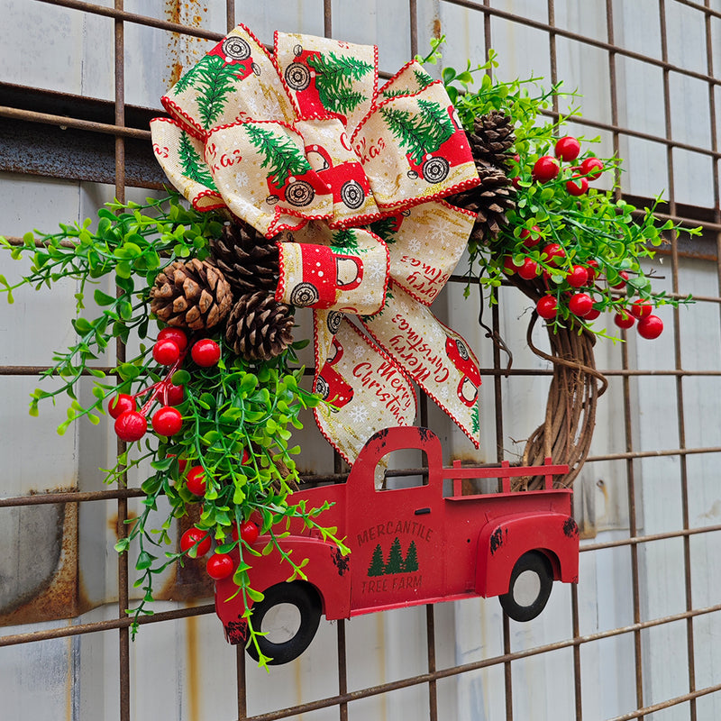 Bulk Christmas Truck Pinecone Wreaths with Eucalyptus Red Berry Artificial Wreaths Ornament for Front Door Wall Hanging Home Decoration Wholesale