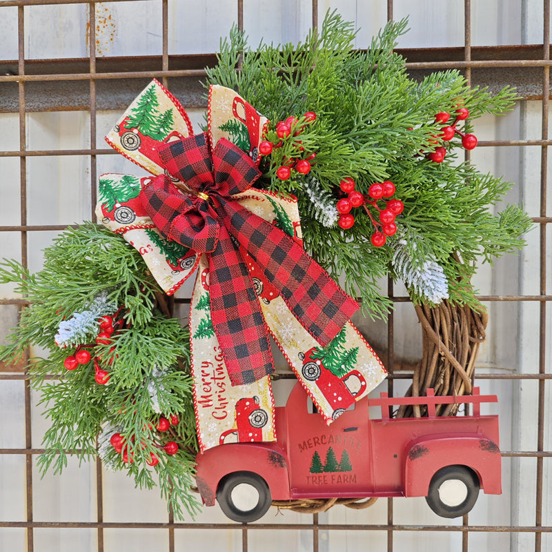 Bulk Christmas Truck Wreaths with Red Berry Pinecones Artificial Wreaths Ornament for Front Door Wall Hanging Home Decoration Wholesale