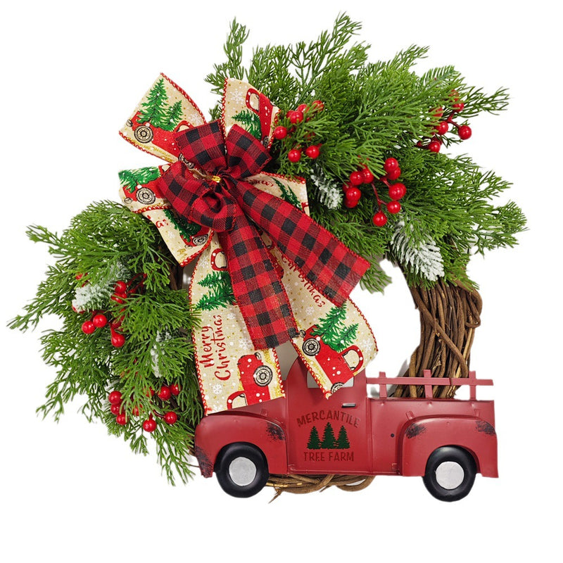 Bulk Christmas Truck Wreaths with Red Berry Pinecones Artificial Wreaths Ornament for Front Door Wall Hanging Home Decoration Wholesale