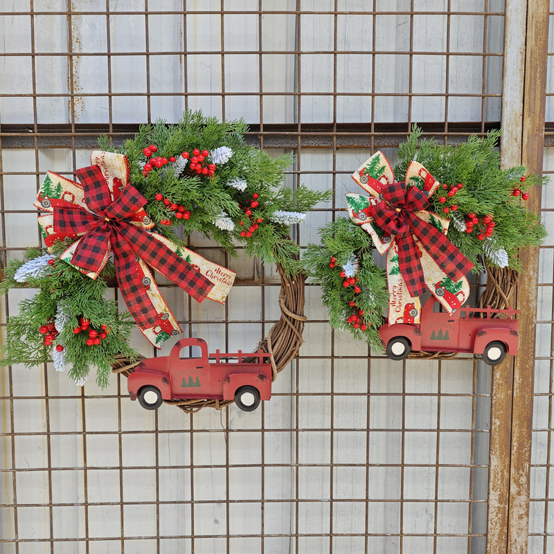 Bulk Christmas Truck Wreaths with Red Berry Pinecones Artificial Wreaths Ornament for Front Door Wall Hanging Home Decoration Wholesale