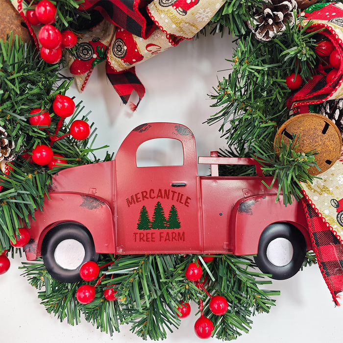 Bulk Christmas Truck Wreaths with Red Berry Pinecones Artificial Wreaths Ornament for Front Door Wall Hanging Home Decoration Wholesale