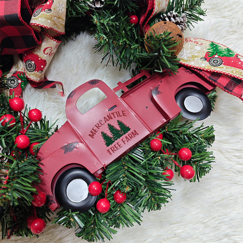 Bulk Christmas Truck Wreaths with Red Berry Pinecones Artificial Wreaths Ornament for Front Door Wall Hanging Home Decoration Wholesale