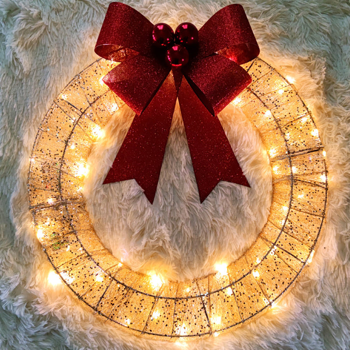 Bulk Christmas Wreath for Front Door 20" Metal Wreath with LED Lights Glittering Sequins Garland for Party Fireplaces Porch Walls New Years Winter Home Decor Wholesale