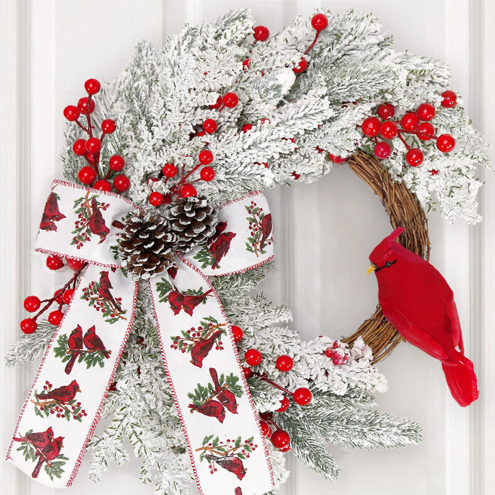 Bulk Christmas Wreaths with Red Berry Cedar Pinecones Artificial Wreaths Cardinal Ornament for Front Door Wall Hanging Home Decoration Wholesale
