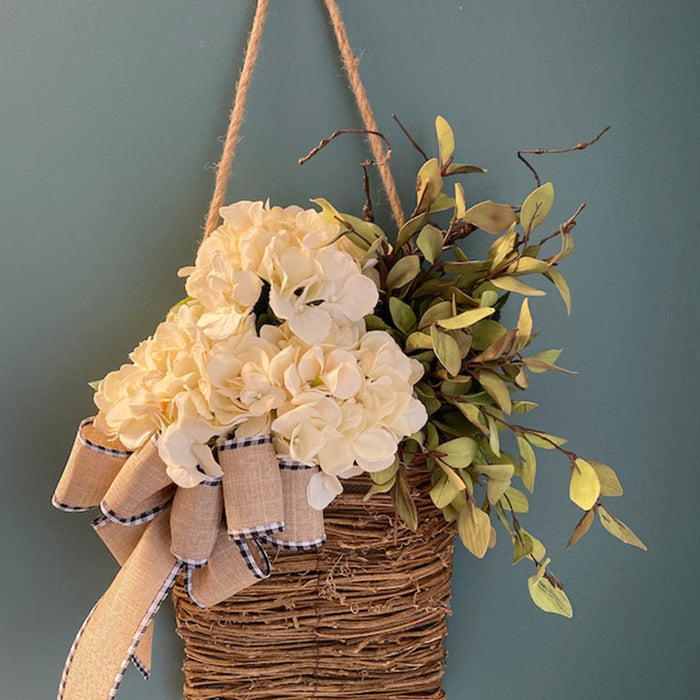 Bulk Cream Hydrangea Door Hanger Basket Wreath Artificial Flowers for Front Door Wall Hanging Porch Farmhouse Decor Wholesale