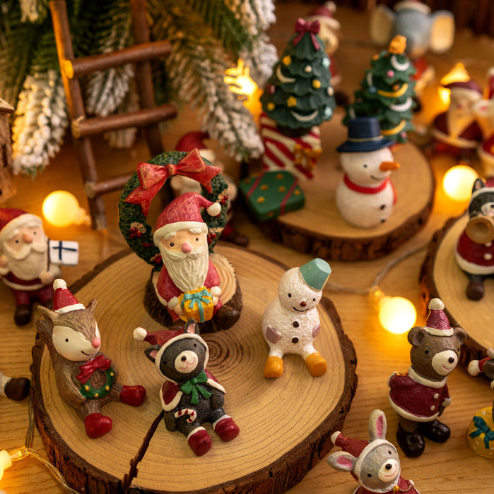 Bulk Cute Santa Claus Snowman Statue Mini Figure Toys Tabletop Decoration Christmas Ornament Wholesale