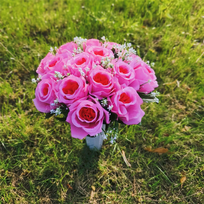 Bulk Exclusive 22 Colors Cemetery Flowers Roses Bush Bouquets in Vase Artificial Flowers for Graves and Memorials Arrangements Wholesale