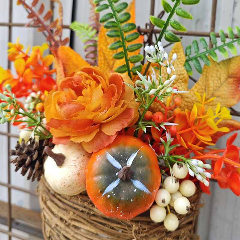 Bulk Fall Artificial Maple Leaf Pumpkin Door Hanger Basket Wreath Harvest Thanksgiving Ornament for Front Door Porch Farmhouse Decor Wholesale