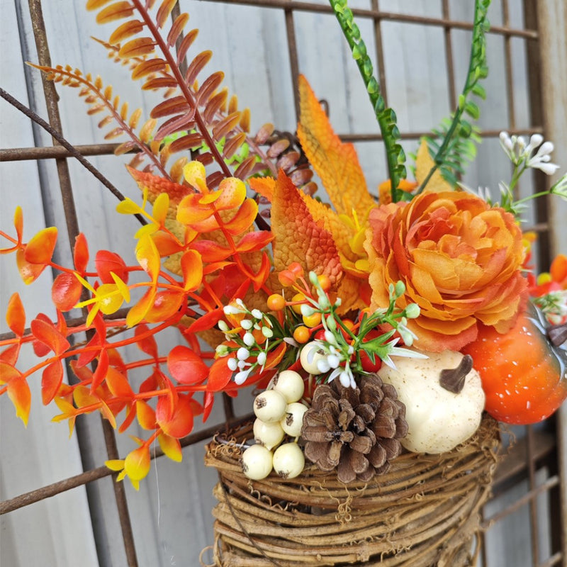 Bulk Fall Artificial Maple Leaf Pumpkin Door Hanger Basket Wreath Harvest Thanksgiving Ornament for Front Door Porch Farmhouse Decor Wholesale