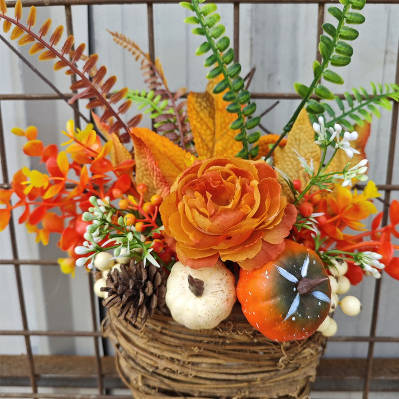 Bulk Fall Artificial Maple Leaf Pumpkin Door Hanger Basket Wreath Harvest Thanksgiving Ornament for Front Door Porch Farmhouse Decor Wholesale