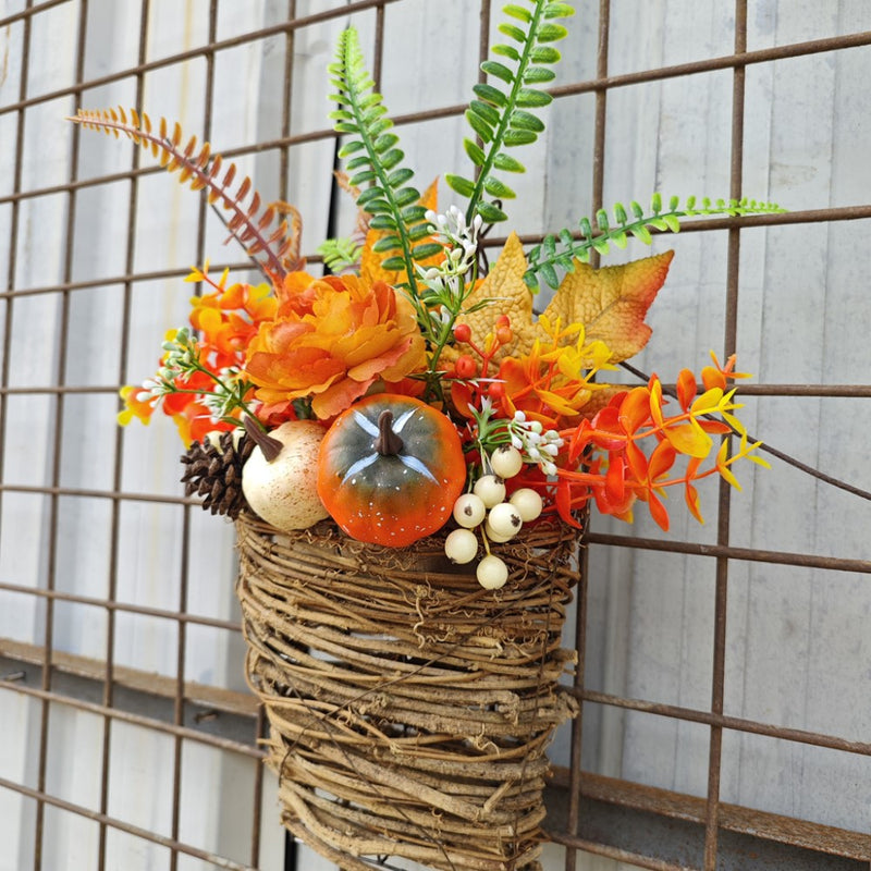 Bulk Fall Artificial Maple Leaf Pumpkin Door Hanger Basket Wreath Harvest Thanksgiving Ornament for Front Door Porch Farmhouse Decor Wholesale
