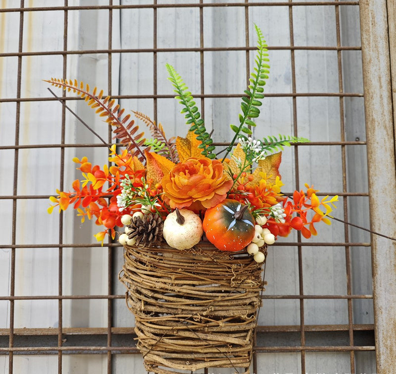 Bulk Fall Artificial Maple Leaf Pumpkin Door Hanger Basket Wreath Harvest Thanksgiving Ornament for Front Door Porch Farmhouse Decor Wholesale