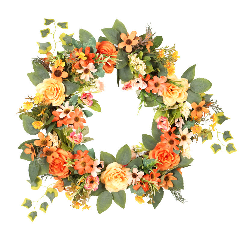 Bulk 16" Fall Floral Orange Wreath with Peony and Daisy Wholesale