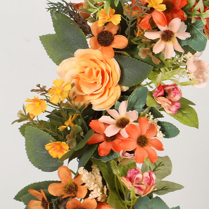 Bulk 16" Fall Floral Orange Wreath with Peony and Daisy Wholesale