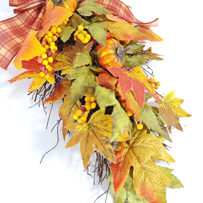 Bulk Fall Pumpkin Maple Leaf Swag Artificial Wall Swags Teardrop Swag for Front Door Thanksgiving Farmhouse Harvest Festival Decor Wholesale