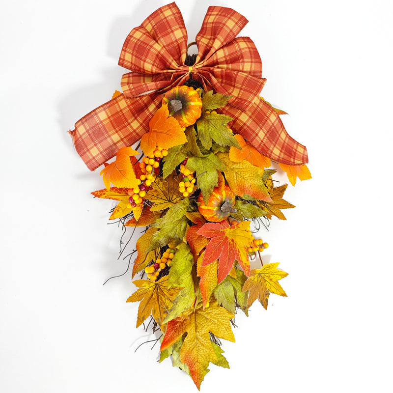 Guirlande de feuilles d'érable et de citrouille d'automne en vrac Guirlande murale artificielle en forme de larme pour porte d'entrée Décoration de festival de récolte de ferme de Thanksgiving en gros