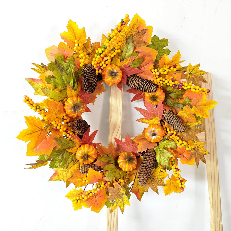 Bulk Fall Pumpkin Pine Cone Maple Leaf Wreath Artificial Wreath Thanksgiving Day Harvest Festival Party Decor Wholesale