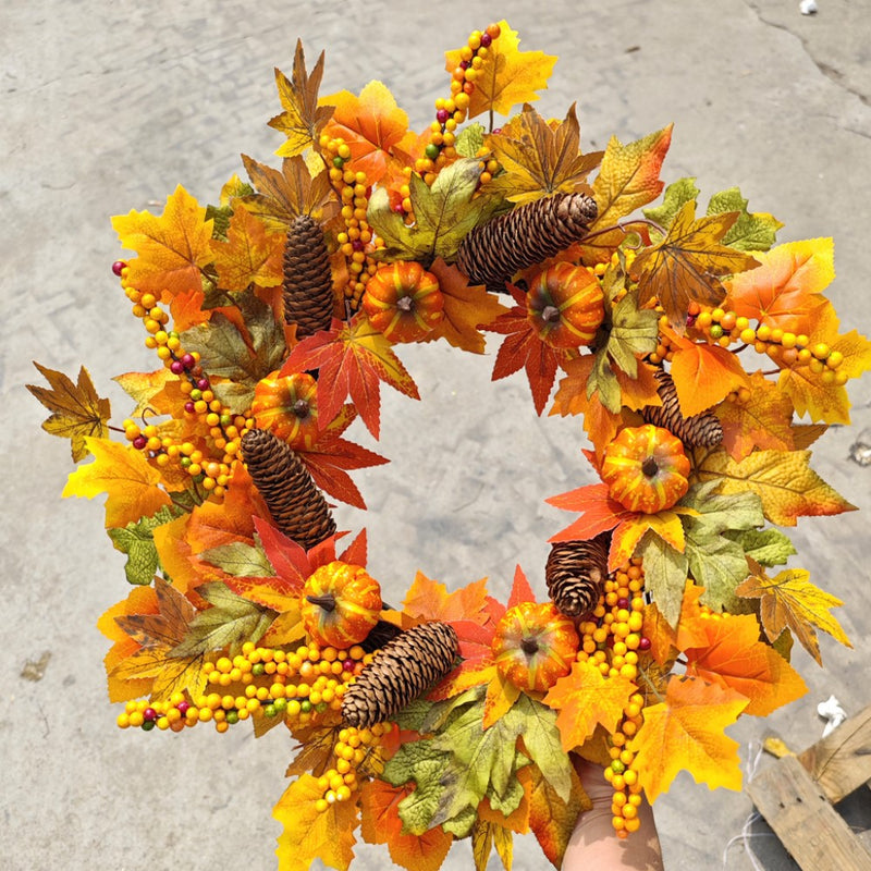 Bulk Fall Pumpkin Pine Cone Maple Leaf Wreath Artificial Wreath Thanksgiving Day Harvest Festival Party Decor Wholesale